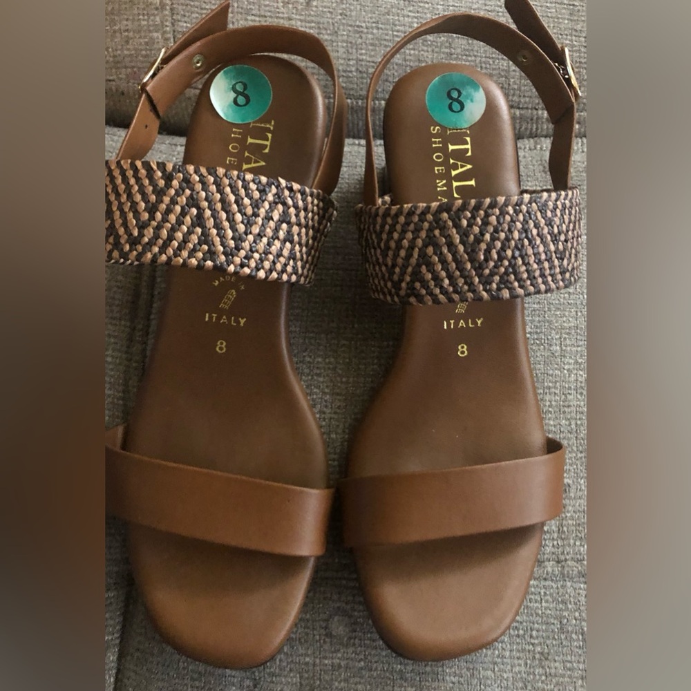 New Italian Shoemakers Sandal Womens Size 8 Woven Slingback Italy Block Heel